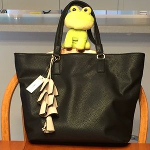 APT 9 Black Pebble Faux Leather Large Tote with Tassels.